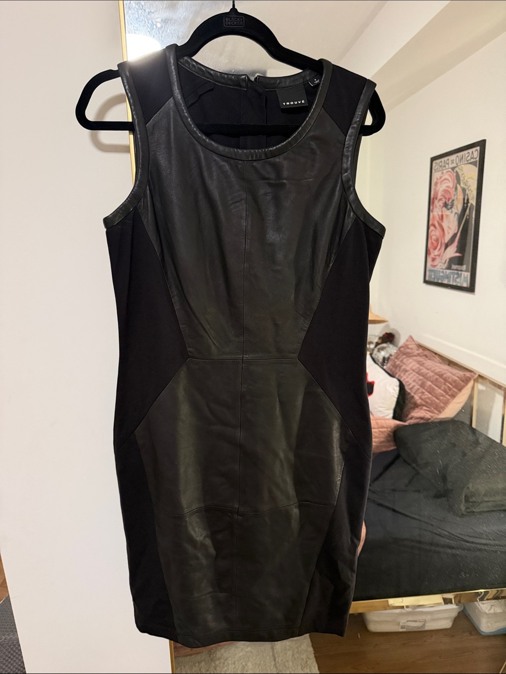 Nordstrom Trouvé Black Leather Panel Sheath Dress